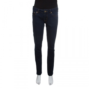 Tory Burch Indigo Dark Wash Denim Logo Embroidered Super Skinny Jeans M