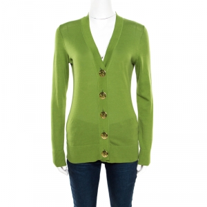 Pre Owned Tory Burch Lemon Green Cotton Button Front Simone Cardigan XS