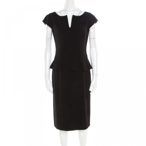 Tory Burch Black Crepe Cap Sleeve Peplum Katy Dress M