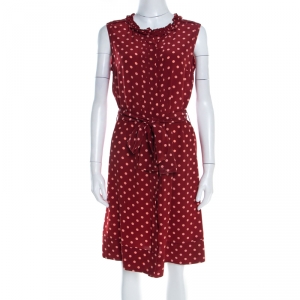 Pre Owned Tory Burch Brick Red Polka Dot Graham Sleeveless Dress M