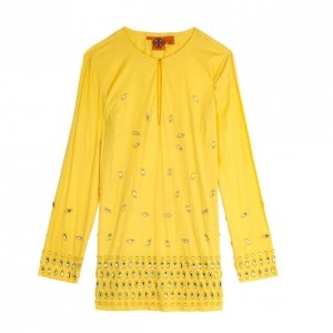 Tory Burch Yellow Embellished Tunic Top M
