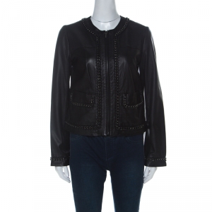 Tory Burch Black Leather Chain Detail Jacket M
