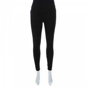 Tory Burch Black Cotton Jersey Side Chain Detail Leggings XS 