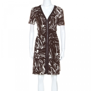 Tory Burch Brown Printed Stretch Knit Coconut Tabora Dress M