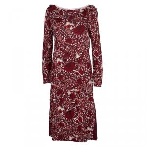 Pre Owned Tory Burch Red Jersey Floral Printed Long Sleeve Dress M