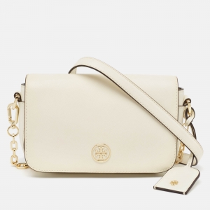 Pre Owned Tory Burch Off White Leather Robinson Chain Shoulder Bag