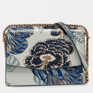 Pre Owned Tory Burch Multicolor Floral Print Leather Robinson Shoulder Bag