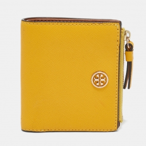 Tory Burch Yellow Leather Fleming Compact Wallet