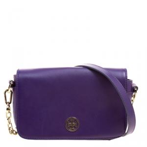 مملوكة مسبقًا Tory Burch Purple Leather Mini Robinson Chain Shoulder Bag