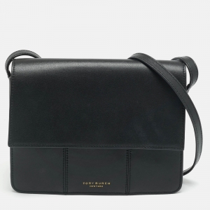 Pre Owned Tory Burch Block T Black Leather Shoulder Bag