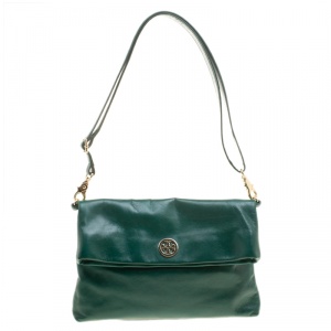 مملوكة مسبقًا Tory Burch Green Leather Dena Foldover Crossbody Bag