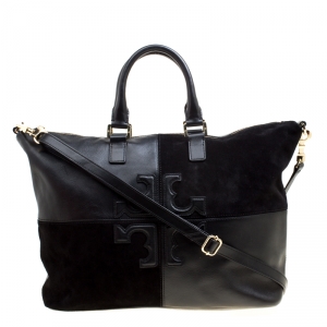Pre Owned Tory Burch Black Leather and Suede Top Handle Bag