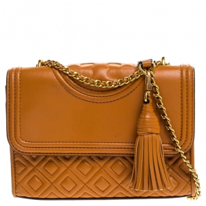 مملوكة مسبقًا Tory Burch Orange Leather Small Fleming Shoulder Bag