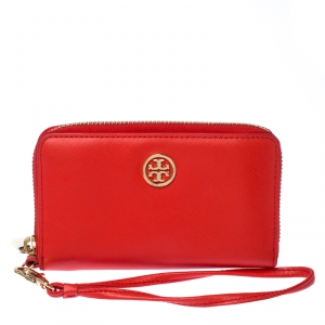 مملوكة مسبقًا Tory Burch Orange Leather Wristlet Wallet