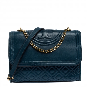 مملوكة مسبقًا Tory Burch Blue Leather Medium Fleming Shoulder Bag