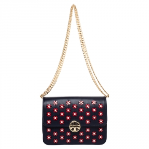مملوكة �مسبقًا Tory Burch Blue Leather Duet Chain Embellished Shoulder Bag