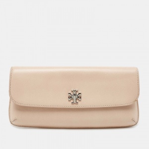 Pre Owned Tory Burch Light Beige Leather Diana Flap Clutch
