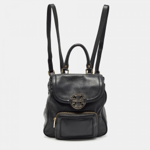 Tory Burch Black Leather Amanda Flap Backpack
