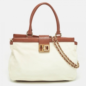 Tory Burch Cream/Brown Leather Tote