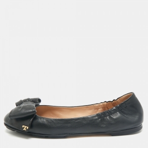 Tory Burch Black Leather Divine Bow Ballet Flats Size 39