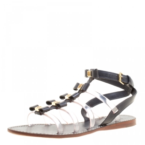 مملوكة مسبقًا Tory Burch Black Leather and PVC Kira Gladiator Flat Sandals Size 37.5