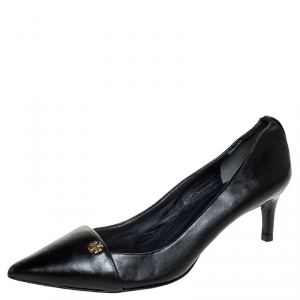 Pre Owned Tory Burch Black Leather Crawford Pointed Toe Pumps Size 36