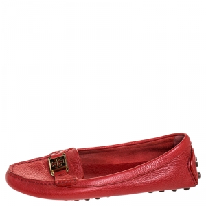 Pre Owned Tory Burch Red Kendrick Driving Loafers Size 38
