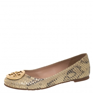 Pre Owned Tory Burch Multicolor Gilded Roccia Embossed Leather Reva Ballet Flats Size 36