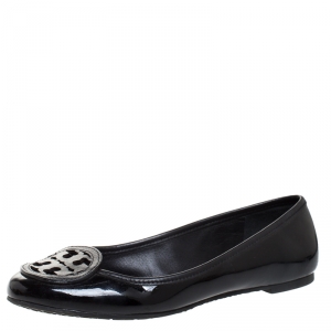 Pre Owned Tory Burch Black Patent Leather Luisa Micro Ballet Flats Size 36