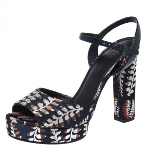 Pre Owned Tory Burch Multicolor Brocade Fabric Platform Ankle Strap Sandals Size 39