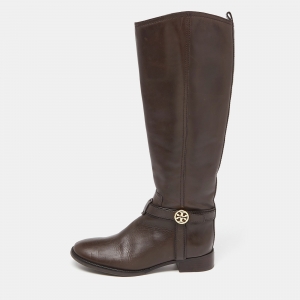 Pre Owned Tory Burch Brown Leather Mid Calf Boots Size 37
