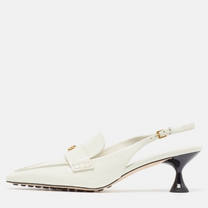 Pre Owned Tory Burch White Patent Leather Slingback Pointed Toe Pumps Size 38