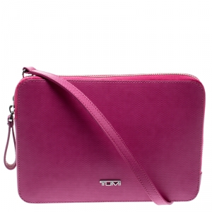 Tumi Pink Leather Slim Zip Crossbody Bag