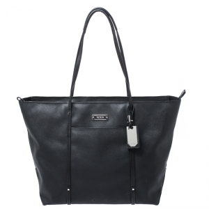 TUMI Black Leather Voyageur Tote