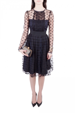 Alice by Temperley Navy Blue and Black Polka Dot Sheer Mesh Overlay Celia Dress S