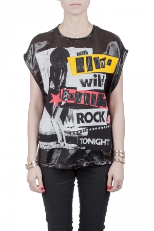 Pre Owned Versace Metallic Black The Blonde Wild Bombshell Rocks Tonight Print T Shirt S 