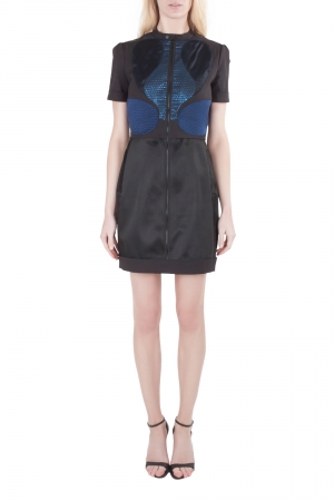 مملوكة مسبقًا Victoria Victoria Beckham Black Contrast Jacquard Paneled Zip Front Dress M