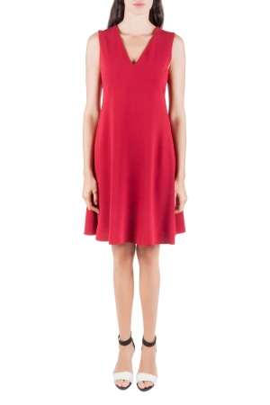 Joseph Ruby Red Crepe Stretch V Neck Sleeveless Polly Dress M