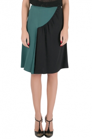 Prada Colorblock Crepe Ruched Panel A Line Skirt S