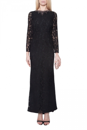 Needle & Thread Black Floral Lace Embellished Neck Gown S