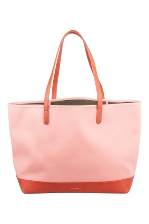 Mansur Gavriel Blush Pink/Brown and Moss Green Canvas and Leather Tote