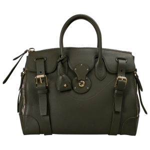 Pre Owned Ralph Lauren Olive Leather Soft Ricky 40 Zip Tote