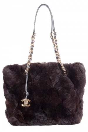 Pre Owned Chanel Dark Brown Fur Chain Shoulder Bag