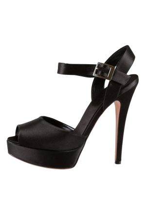 Giambattista Valli Black Satin Peep Toe Ankle Strap Platform Sandals Size 37
