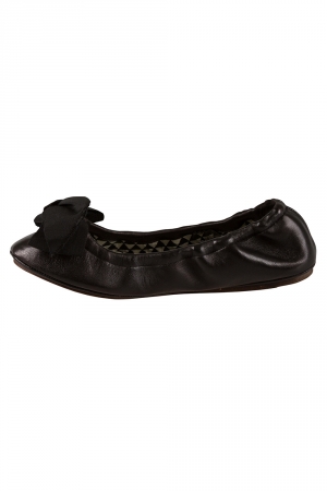Isabel Marant Metallic Black Leather Bow Scrunch Ballet Flats Size 37