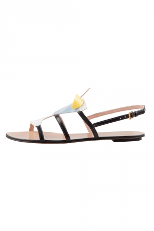 Moschino Multicolor Leather Cocktail Flat Sandals Size 37