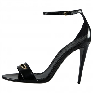 Burberry Black Leather Reynholm Ankle Strap Sandals Size 38