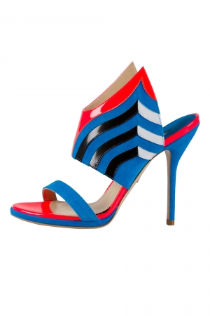 Paul Andrew Tri Color Suede And Patent Leather Wing Vamp Mule Sandals Size 37