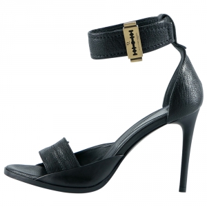 Pre Owned Alexander McQueen Black Leather Lana Razor Ankle Cuff Sandals Size 37