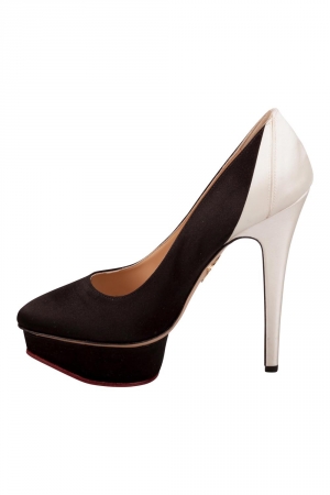 Pre Owned Charlotte Olympia Black And Cream Satin Masako Platform Pumps Size 37
